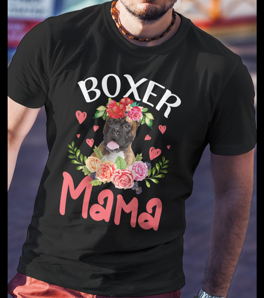 Boxer Mama Floral Dog Heart Blossoms T-Shirt