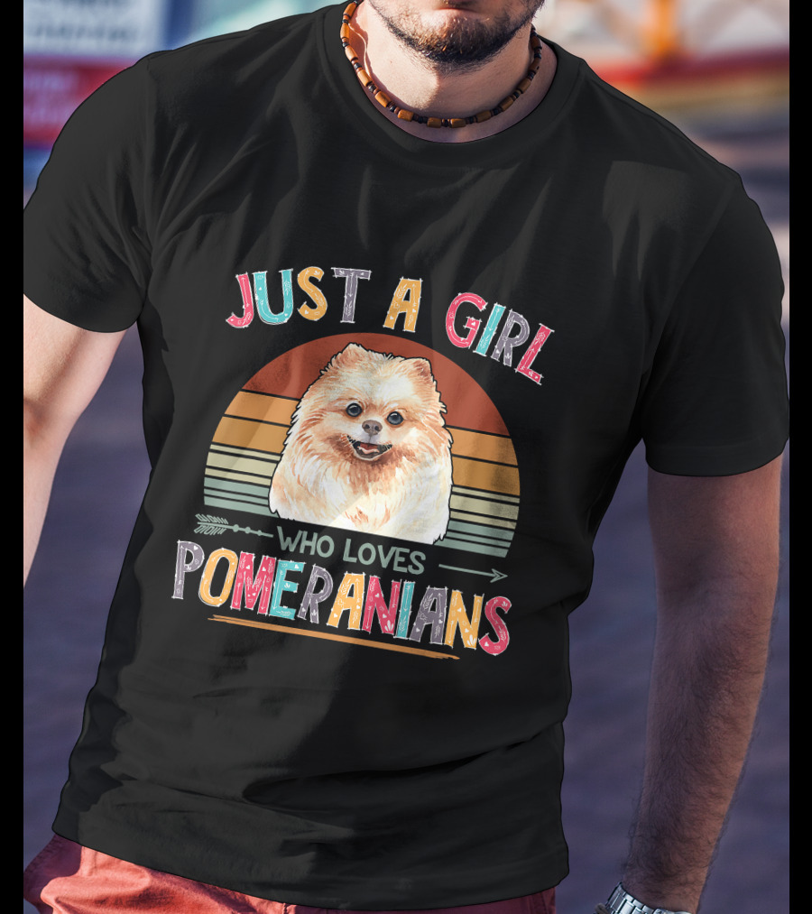 Just A Girl Who Loves Pomeranians Retro Sunset T-Shirt