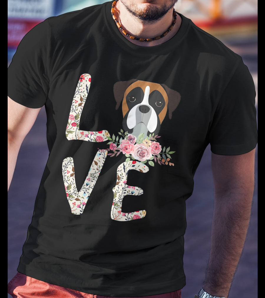 Love Boxer Dog Floral T-Shirt