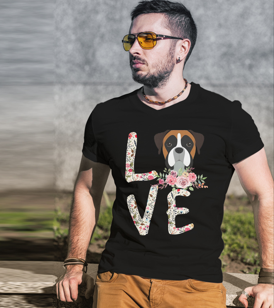 Love Boxer Dog Floral T-Shirt