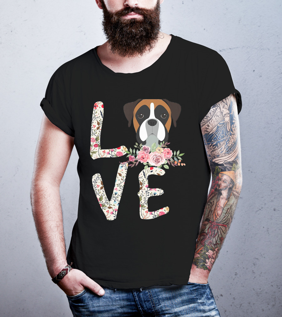 Love Boxer Dog Floral T-Shirt
