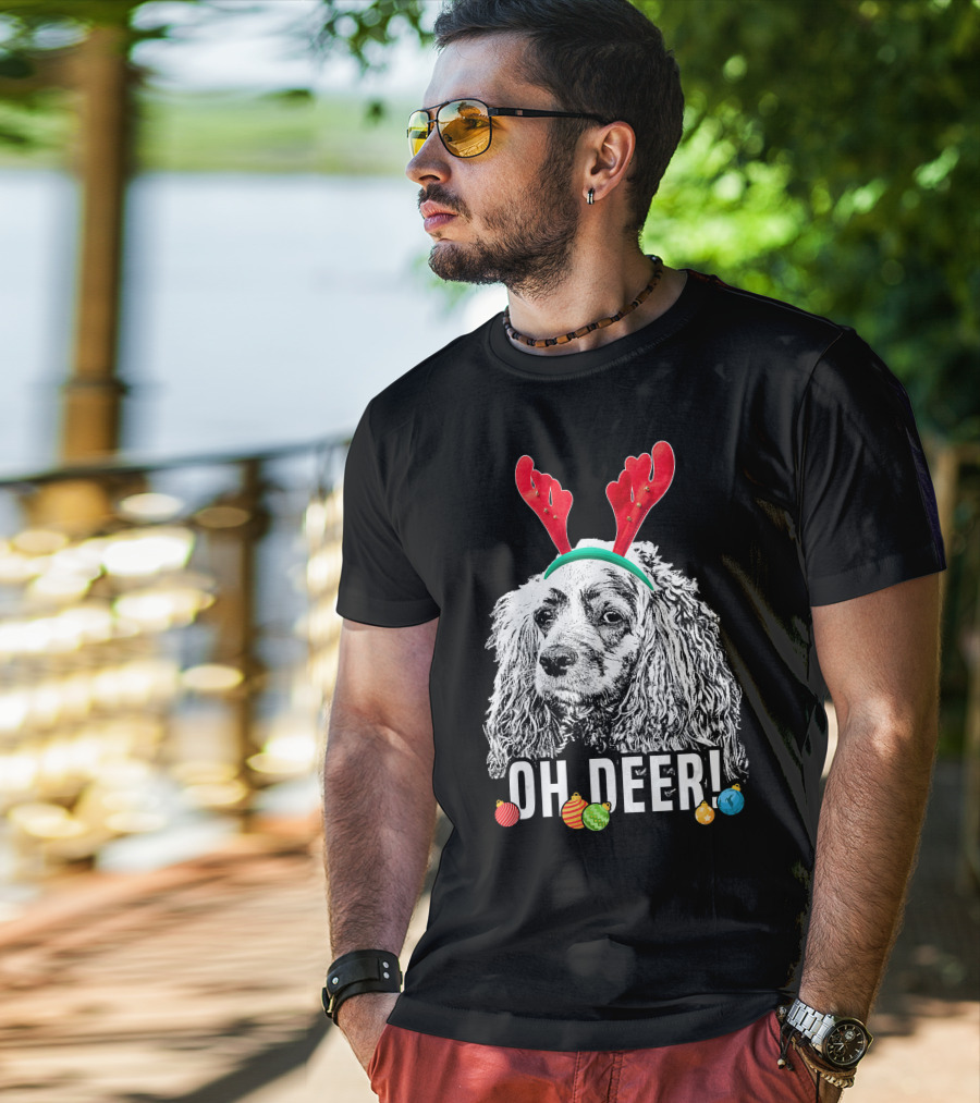 Oh Deer Funny Cocker Spaniel Reindeer Antlers Christmas Ornaments T-Shirt