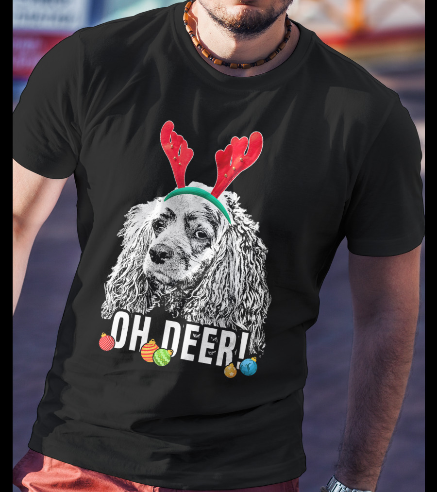 Oh Deer Funny Cocker Spaniel Reindeer Antlers Christmas Ornaments T-Shirt