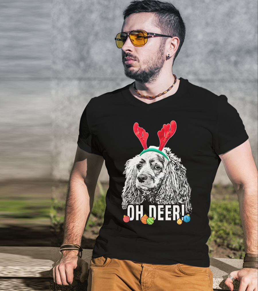 Oh Deer Funny Cocker Spaniel Reindeer Antlers Christmas Ornaments T-Shirt