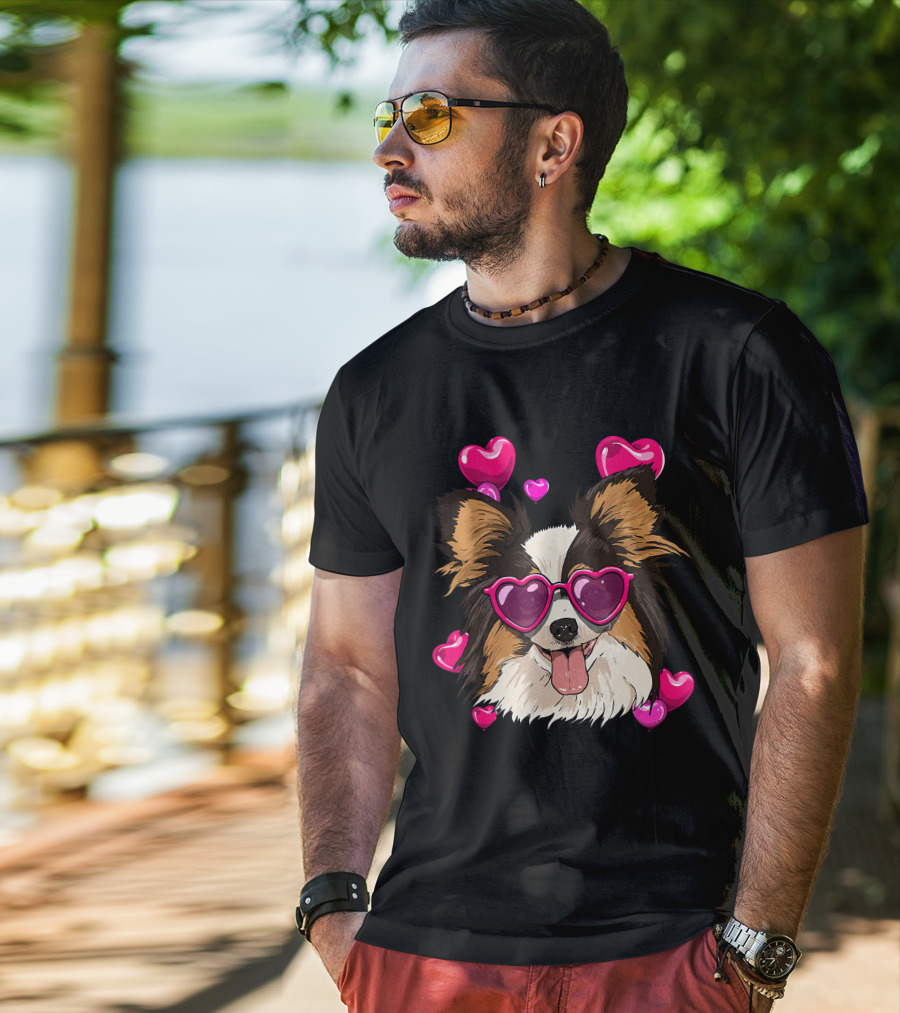 Papillon Heart Sunglasses Pink Hearts Valentines Day T-Shirt