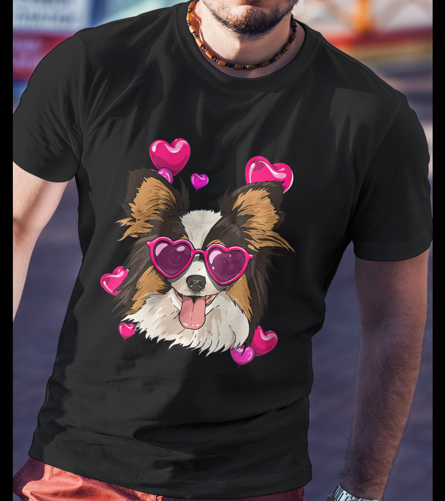 Papillon Heart Sunglasses Pink Hearts Valentines Day T-Shirt
