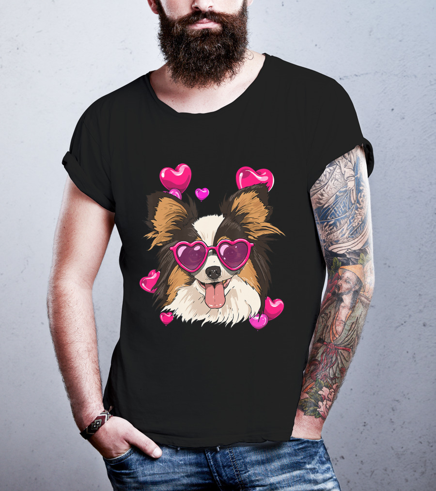 Papillon Heart Sunglasses Pink Hearts Valentines Day T-Shirt