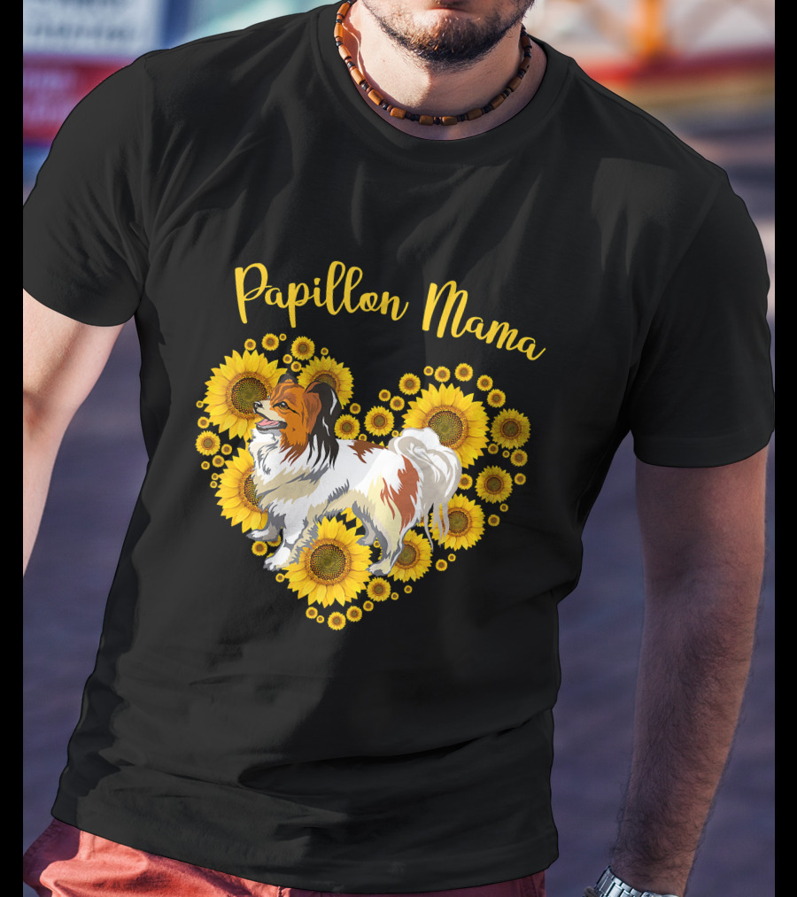 Papillon Mama Sunflower Heart T-Shirt