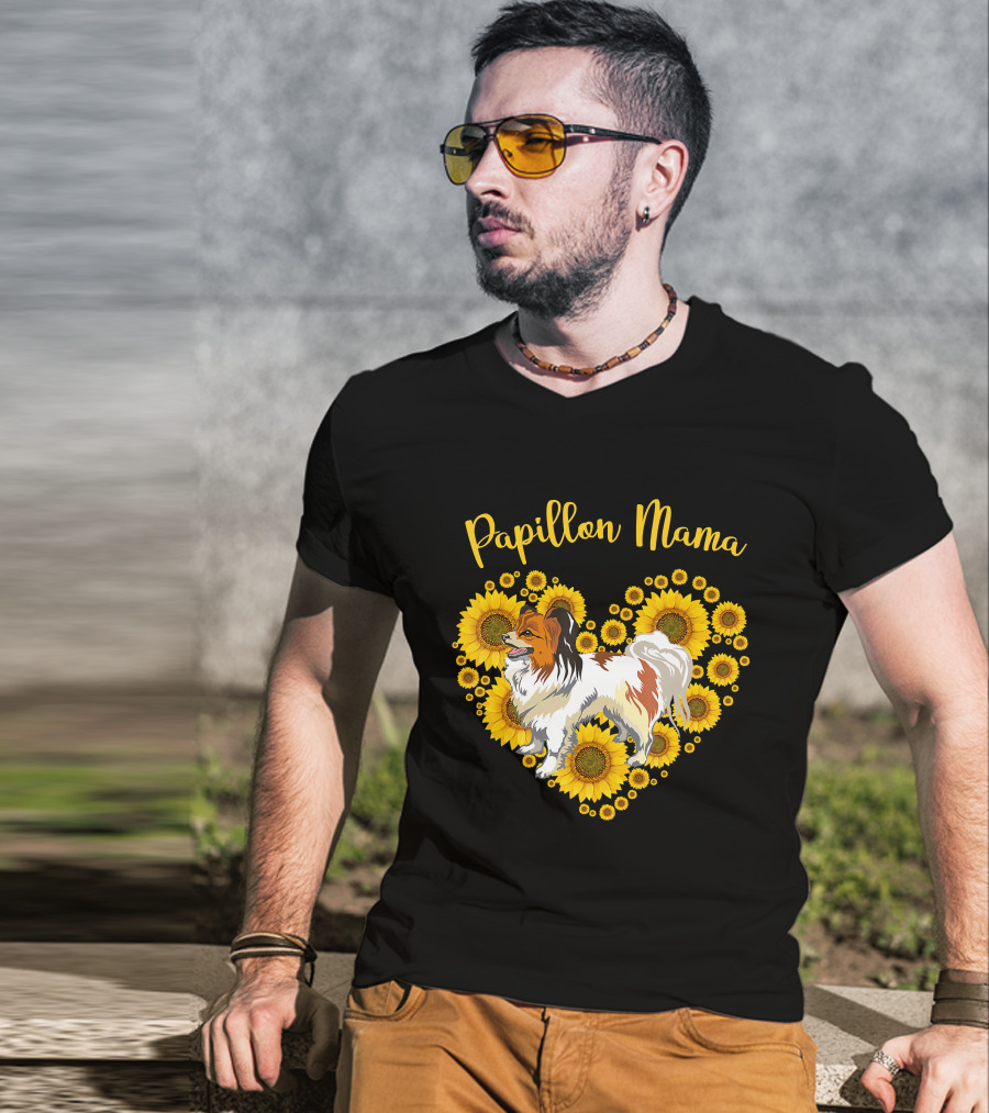 Papillon Mama Sunflower Heart T-Shirt