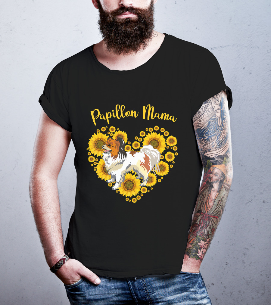 Papillon Mama Sunflower Heart T-Shirt
