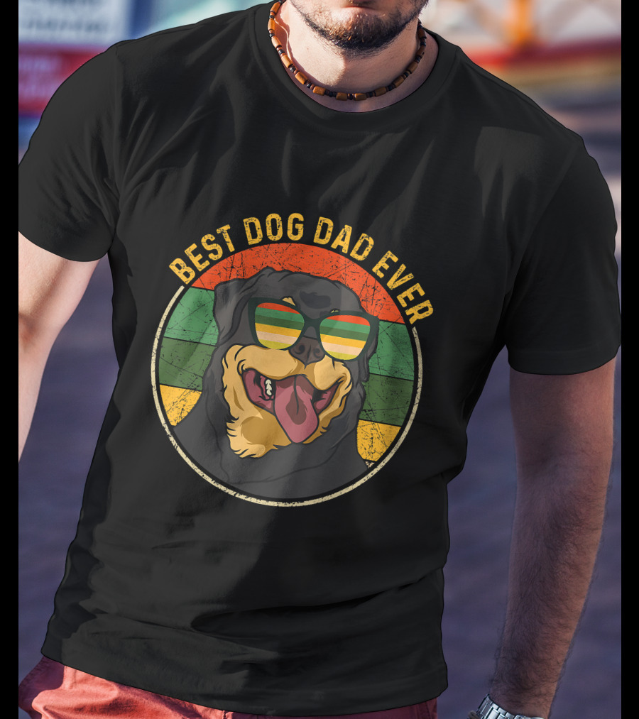 Best Dog Dad Ever Retro Vintage Rottweiler Sunglasses T-Shirt