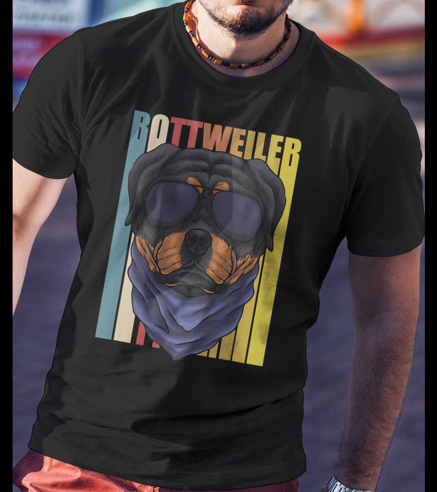 Retro Vintage Rottweiler Dog Eyeglasses Bandana T-Shirt
