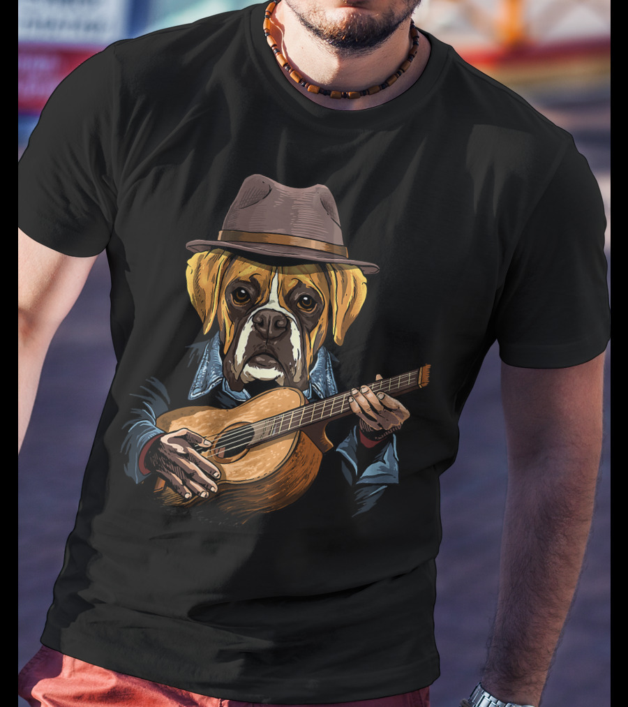 Acoustic Guitar Boxer Dog Guitar Player Guitarist T-Shirt