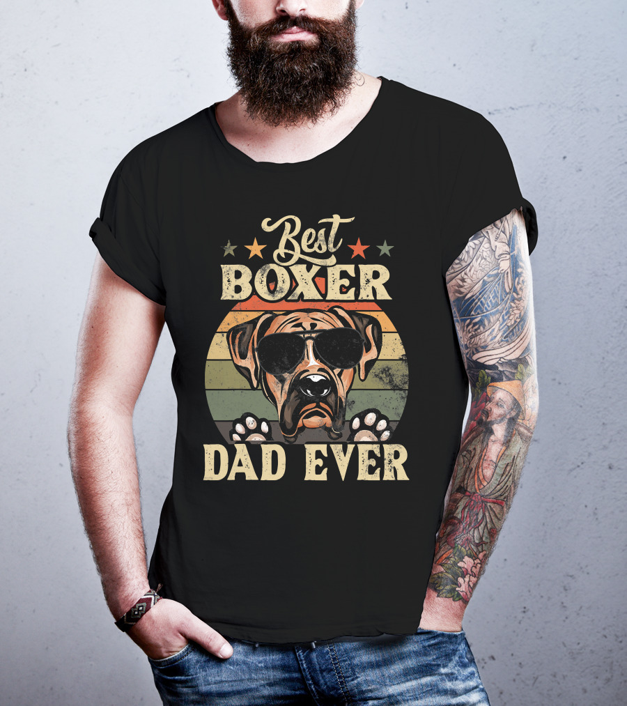 Best Boxer Dad Ever Vintage Distressed Dog Retro Stripes T-Shirt
