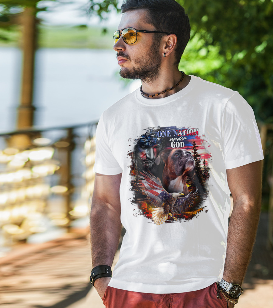 One Nation Under God Boxer With American Eagle And Flag Iconography T-Shirt