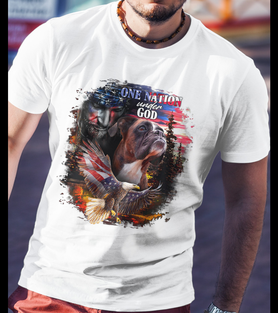 One Nation Under God Boxer With American Eagle And Flag Iconography T-Shirt