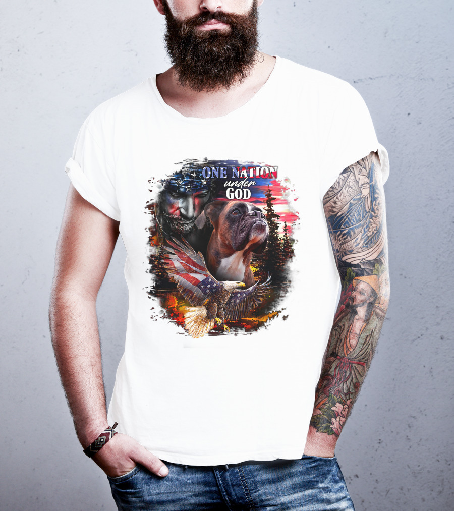 One Nation Under God Boxer With American Eagle And Flag Iconography T-Shirt