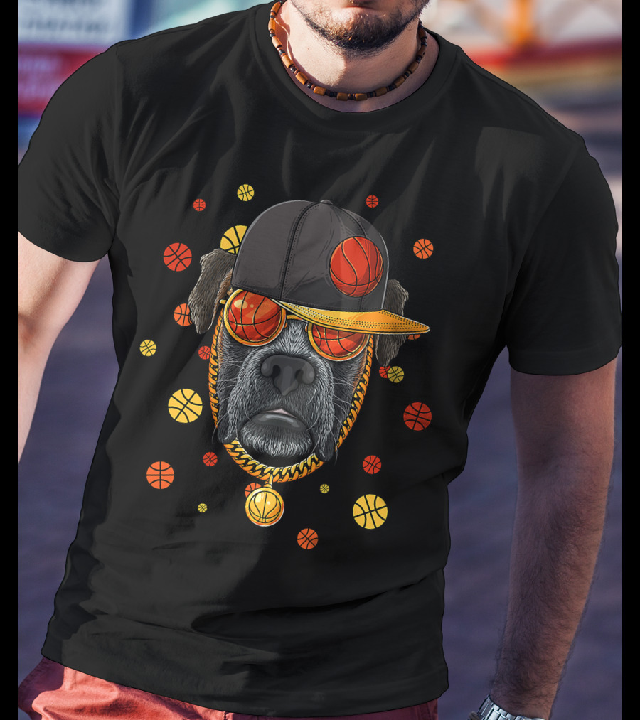 Boxer Basketball Bball Player Coach Dog With Cap And Sunglasses T-Shirt