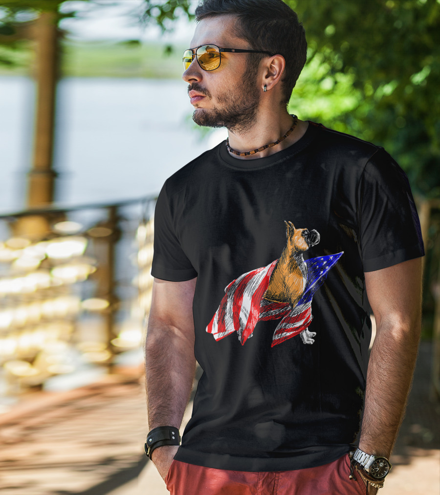 Boxer Dog Wrapped In American Flag Patriotic Symbol Dogs T-Shirt