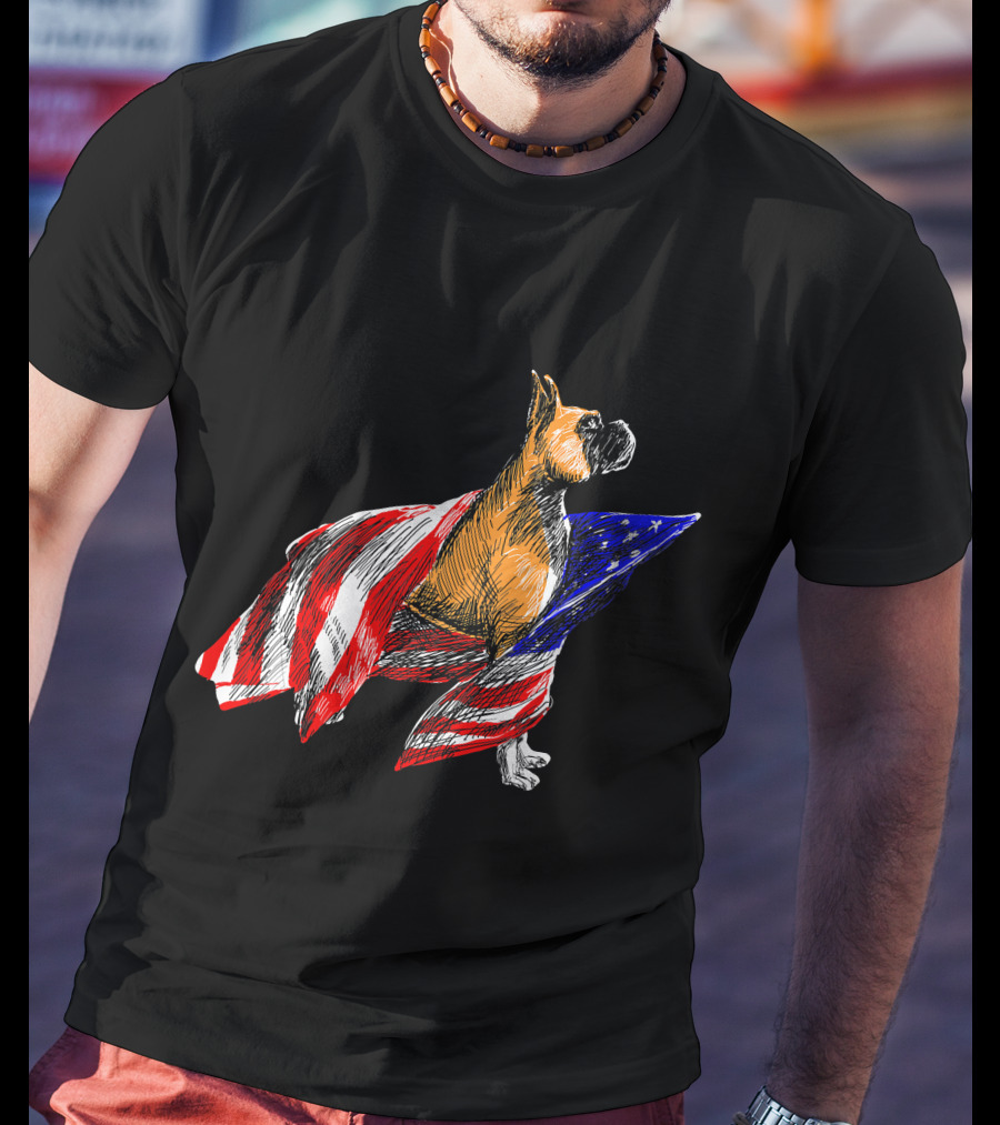 Boxer Dog Wrapped In American Flag Patriotic Symbol Dogs T-Shirt