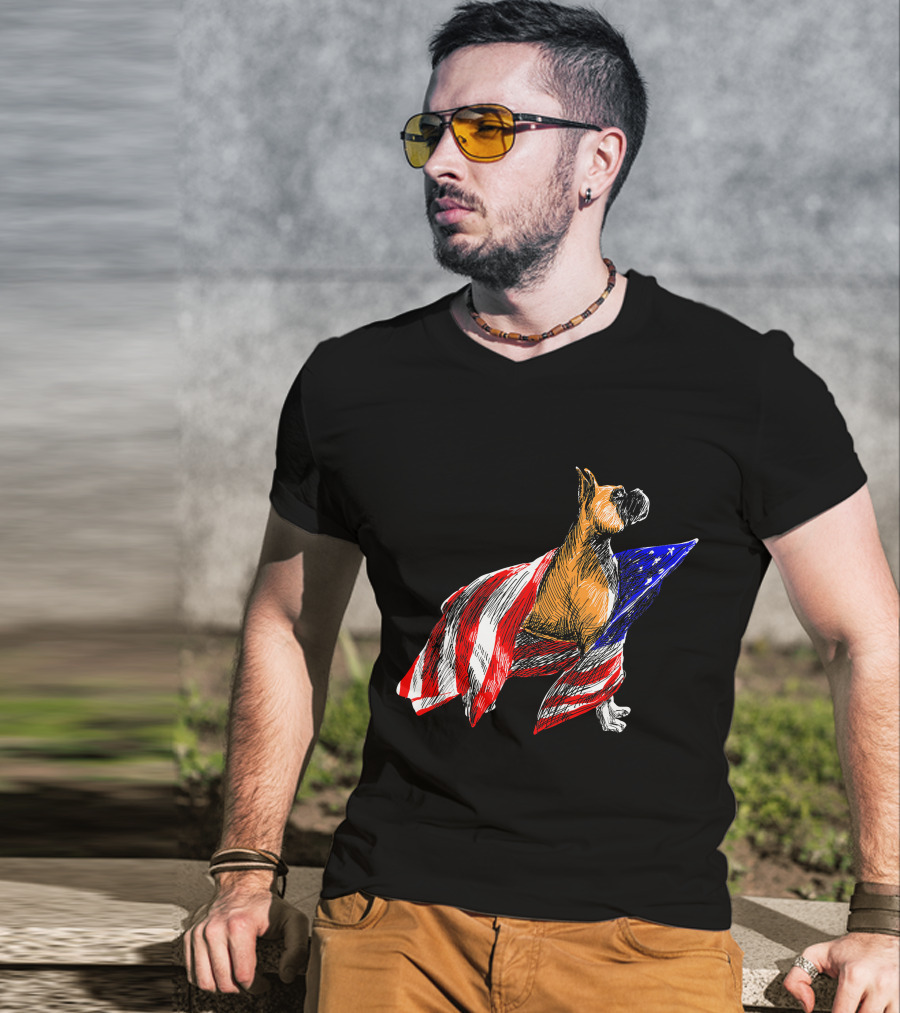 Boxer Dog Wrapped In American Flag Patriotic Symbol Dogs T-Shirt