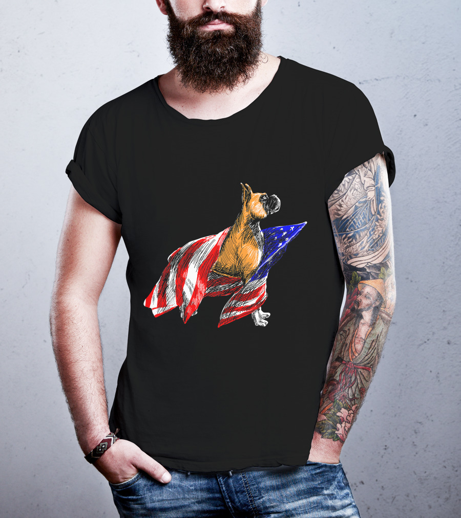 Boxer Dog Wrapped In American Flag Patriotic Symbol Dogs T-Shirt