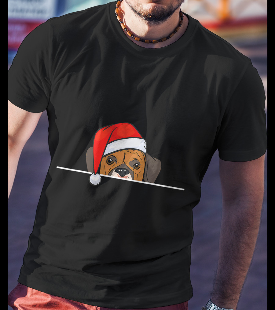 Boxer Dog In Santa Hat For Christmas T-Shirt