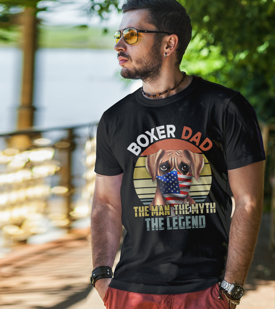 Boxer Dad US Flag Face Mask The Man The Myth The Legend T-Shirt