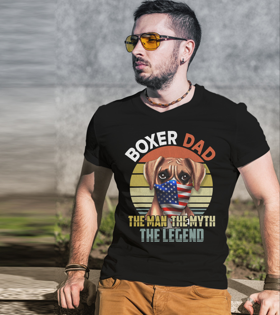 Boxer Dad US Flag Face Mask The Man The Myth The Legend T-Shirt
