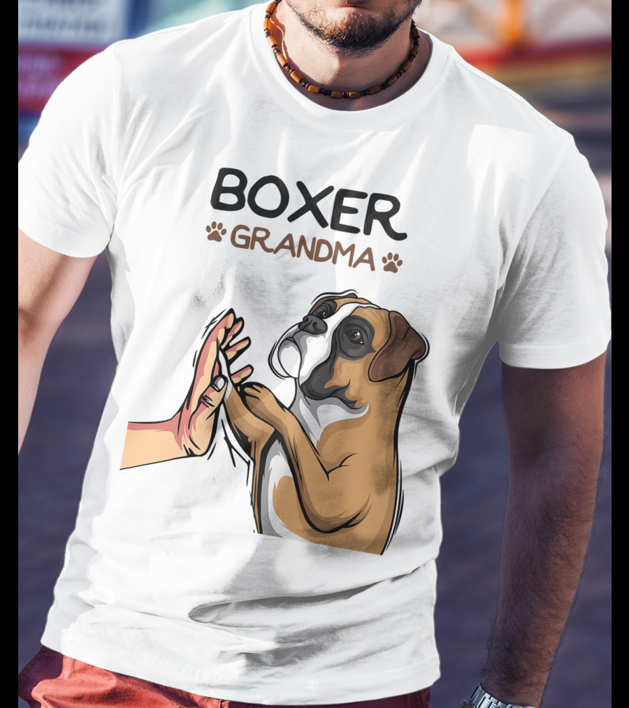 Boxer Grandma High-Five With Dog Paws T-Shirt