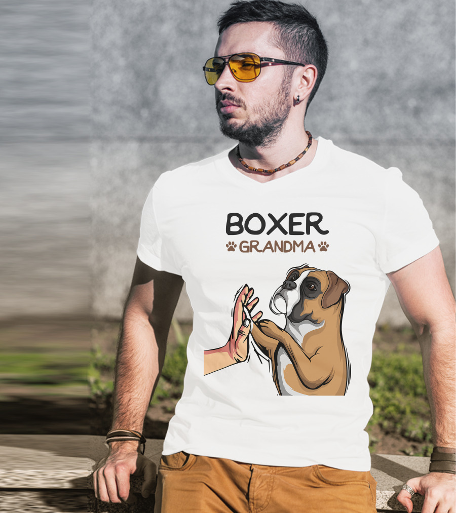 Boxer Grandma High-Five With Dog Paws T-Shirt