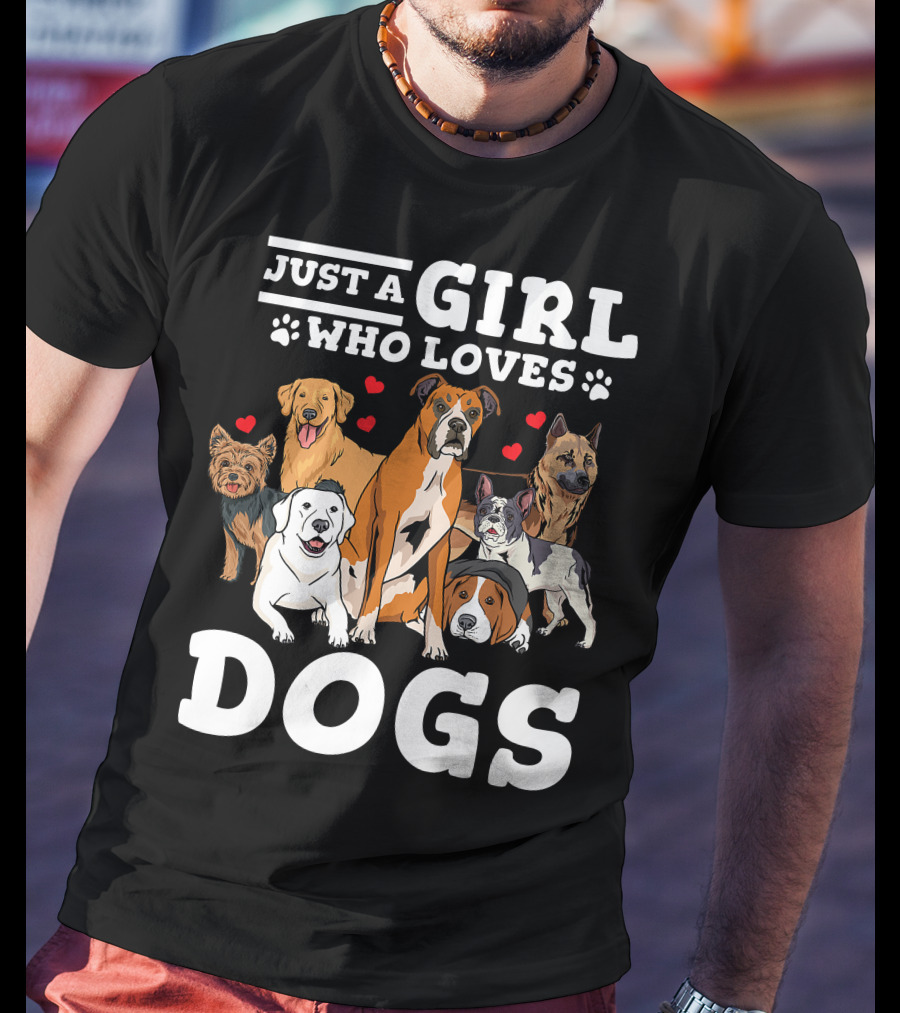 Just A Girl Who Loves Dogs With Boxer And Heart Paw Prints T-Shirt