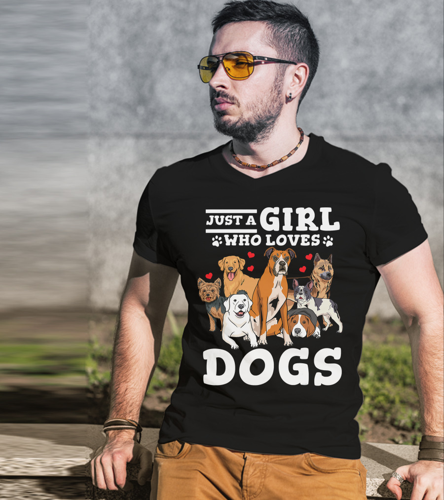 Just A Girl Who Loves Dogs With Boxer And Heart Paw Prints T-Shirt