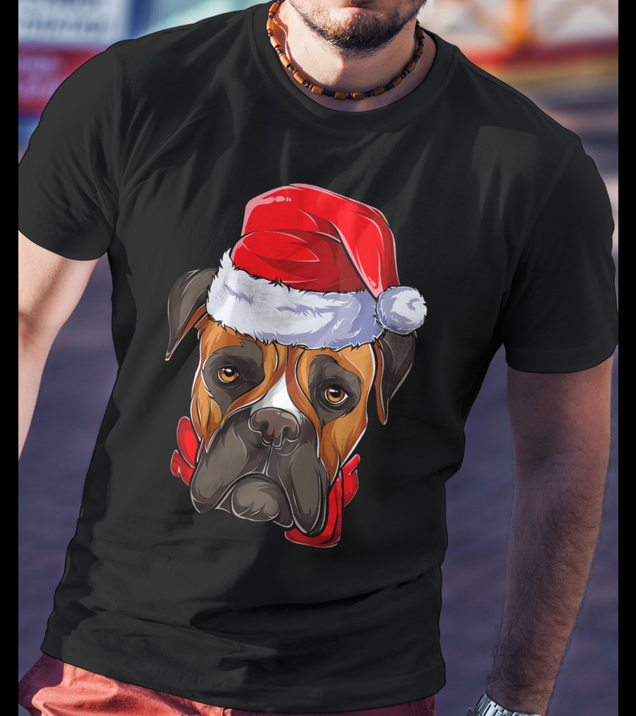 Boxer Dog Santa Hat Christmas Girls T-Shirt