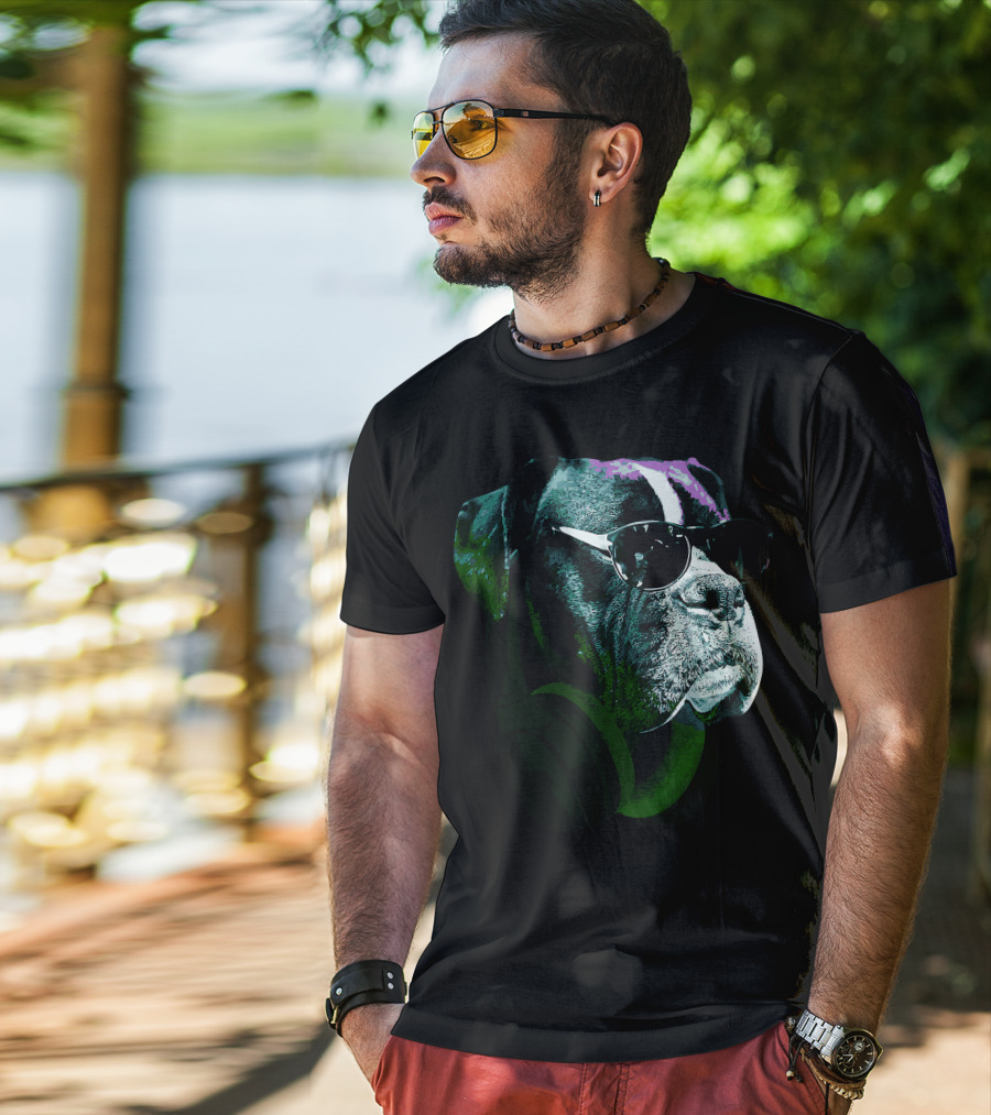 Boxer Dog With Sunglasses And Headphones Vintage Cool Canine T-Shirt