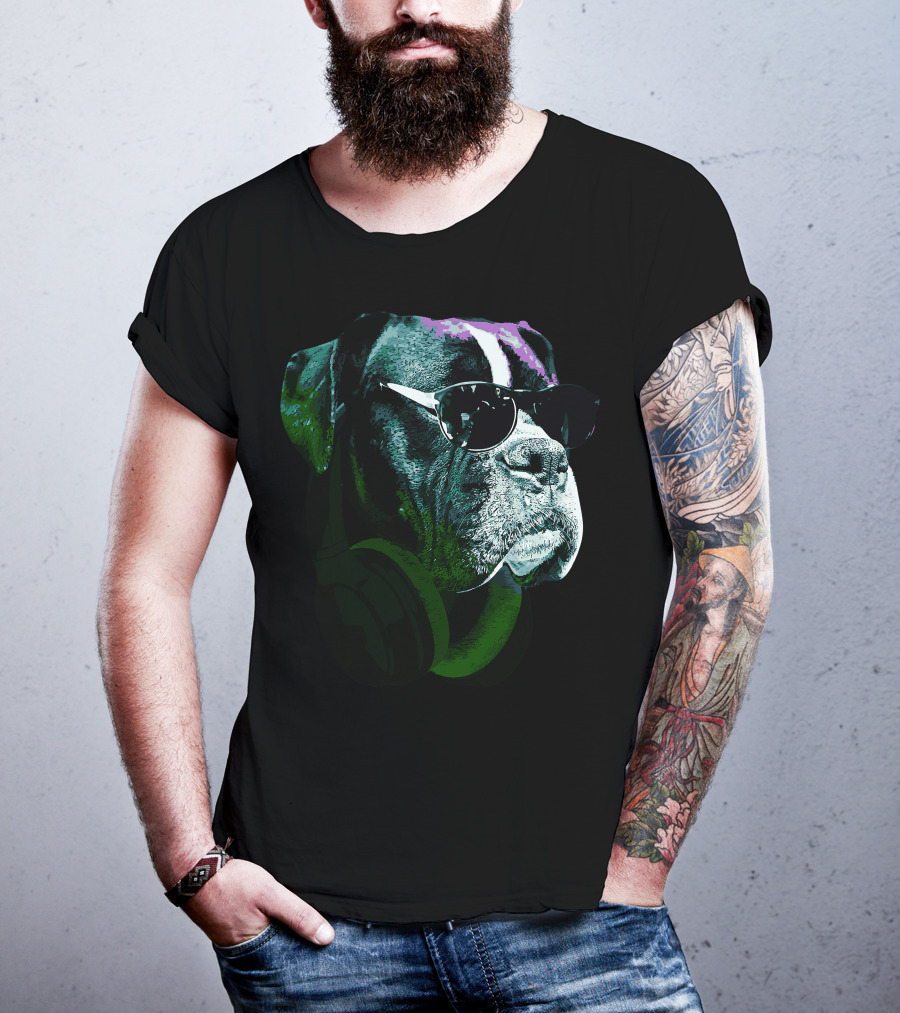 Boxer Dog With Sunglasses And Headphones Vintage Cool Canine T-Shirt