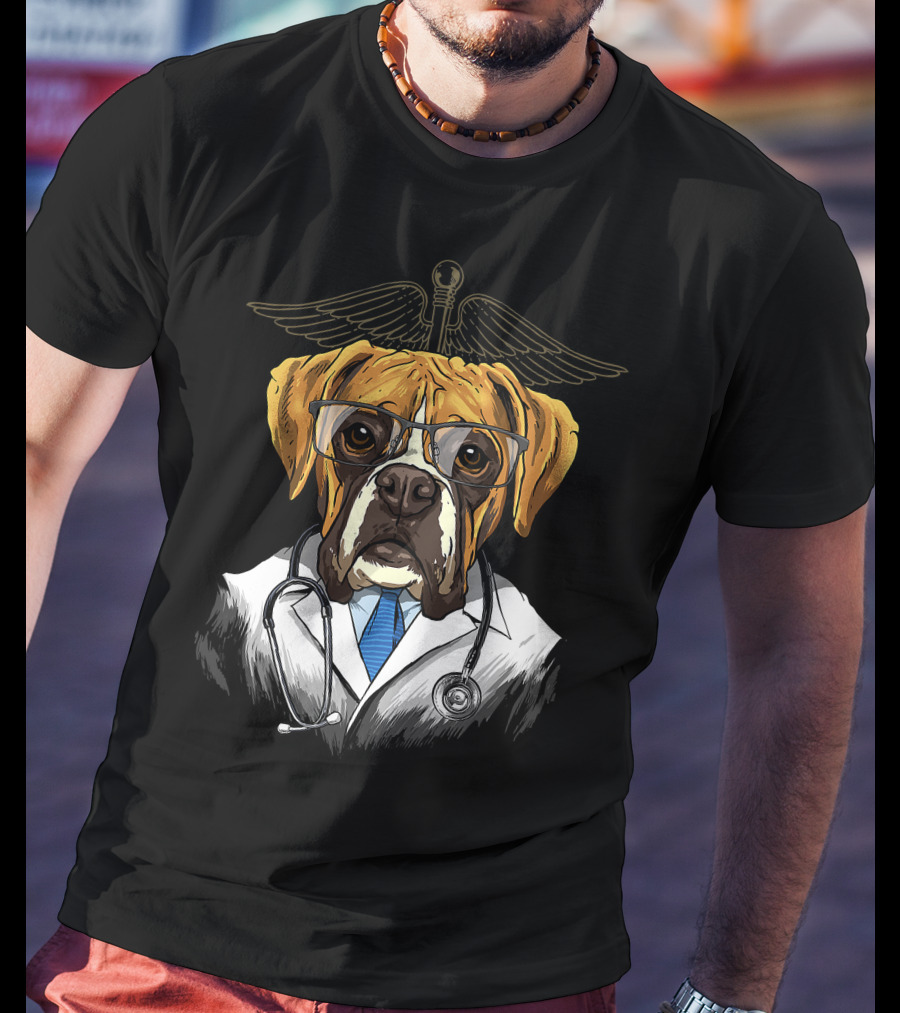 Boxer Dogtor Vet Veterinarian Dog Doctor With Stethoscope And Medical T-Shirt