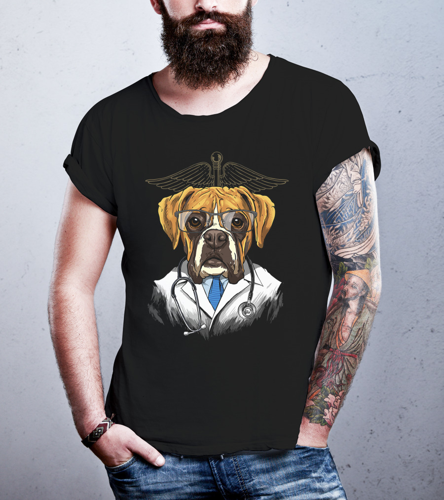 Boxer Dogtor Vet Veterinarian Dog Doctor With Stethoscope And Medical T-Shirt
