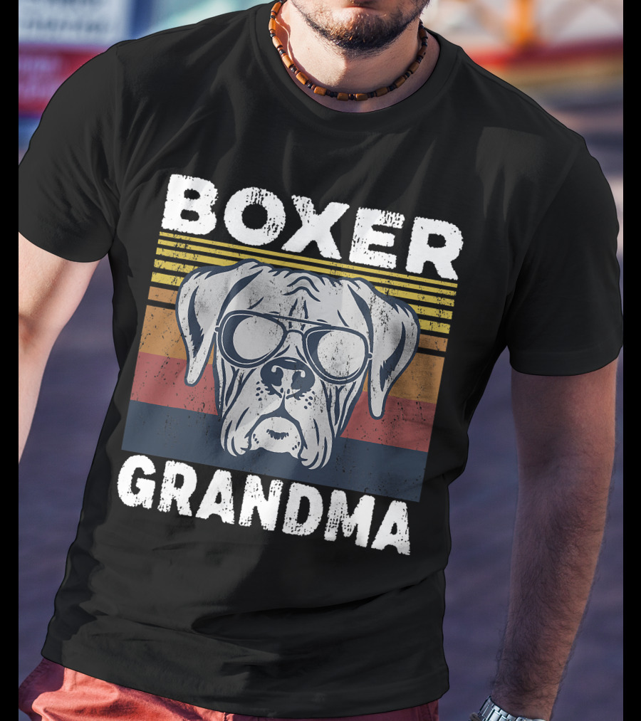 Boxer Grandma Dog Breed Pet Owner Lover Retro Sunglasses T-Shirt