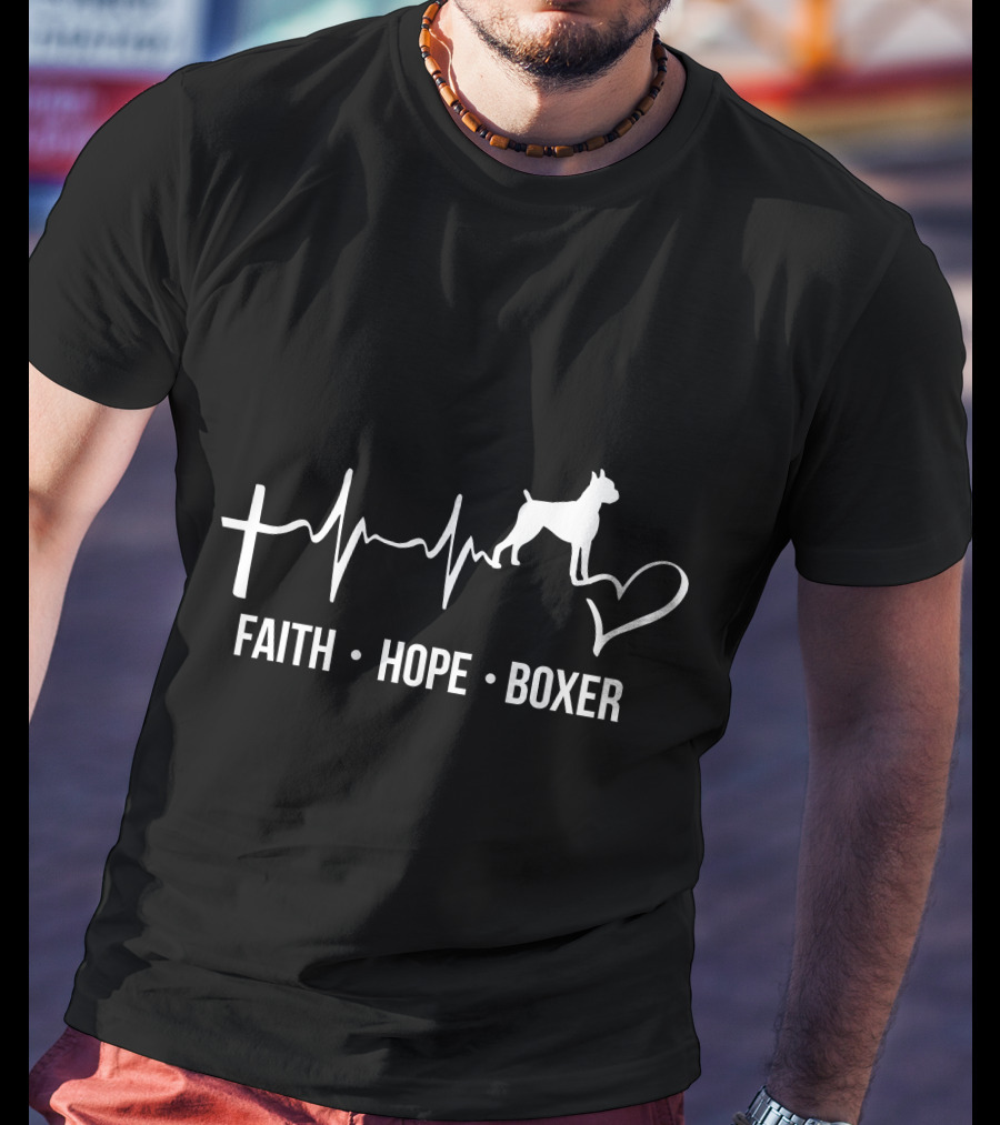 Faith Hope Boxer Heartbeat Dog Owner Lover Women Me T-Shirt