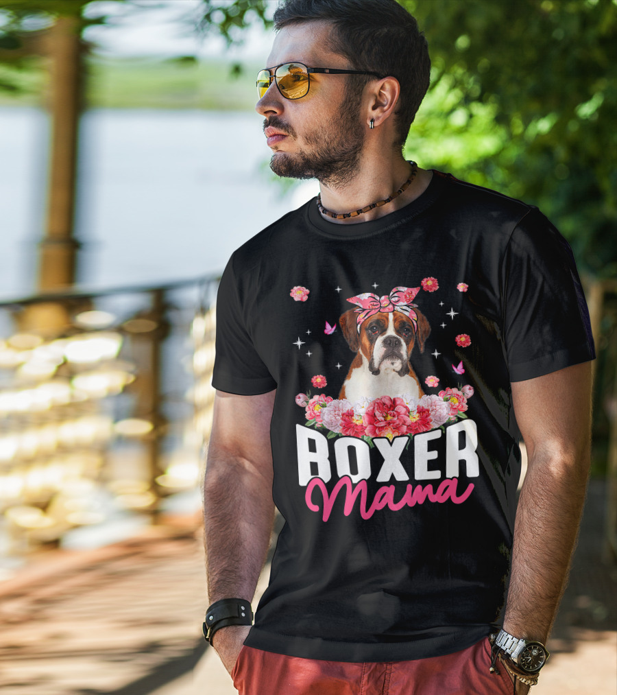 Boxer Mama Flower Bandana Blossoms And Butterflies T-Shirt