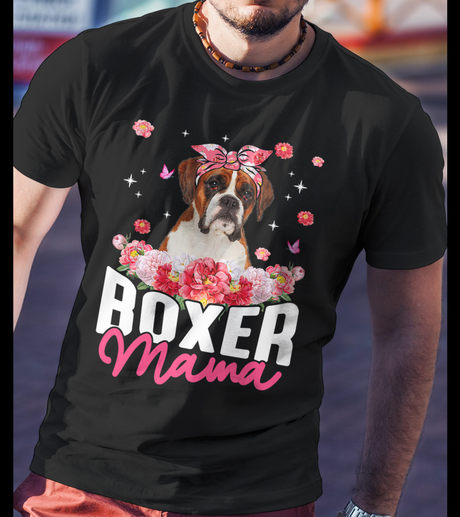 Boxer Mama Flower Bandana Blossoms And Butterflies T-Shirt