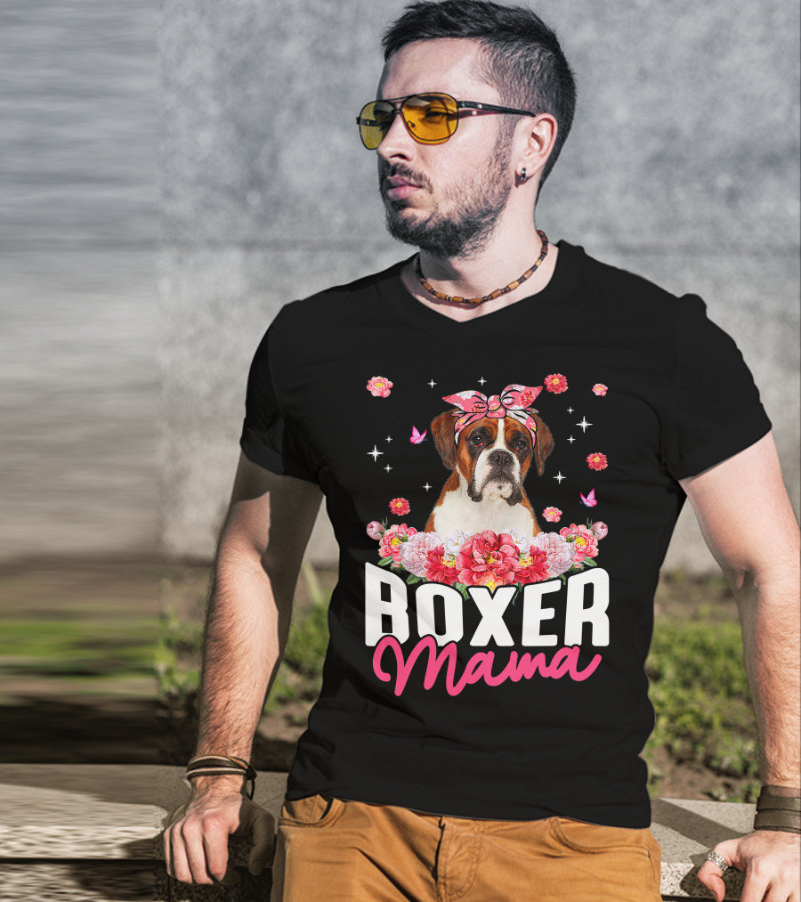 Boxer Mama Flower Bandana Blossoms And Butterflies T-Shirt