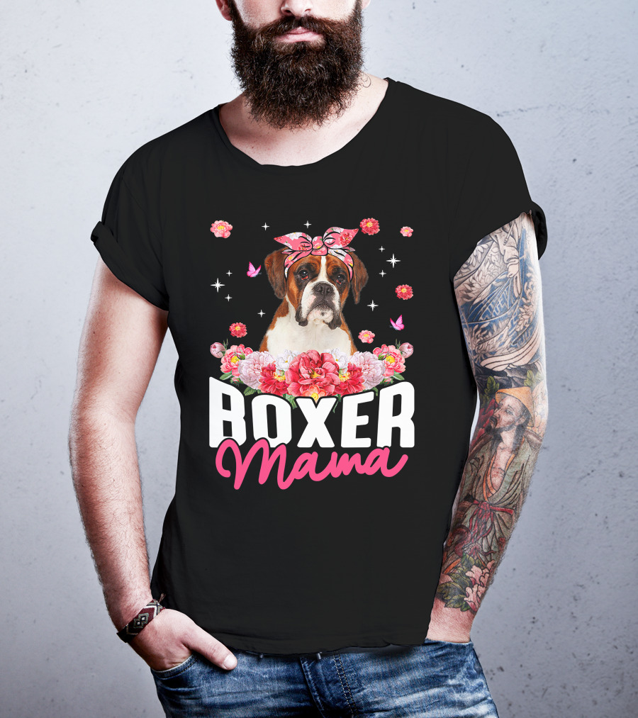 Boxer Mama Flower Bandana Blossoms And Butterflies T-Shirt