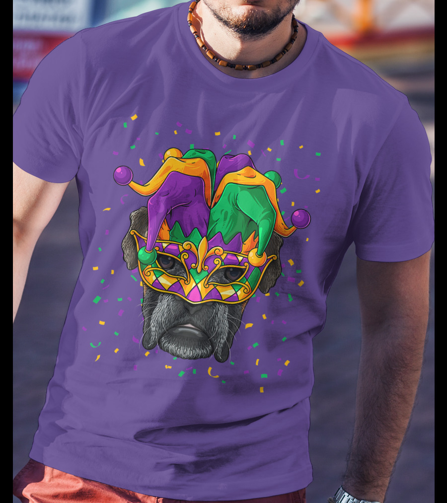 Carnival King Boxer Dog Wearing Jester Mask With Confetti T-Shirt