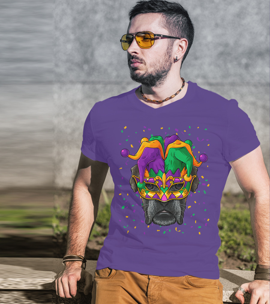 Carnival King Boxer Dog Wearing Jester Mask With Confetti T-Shirt