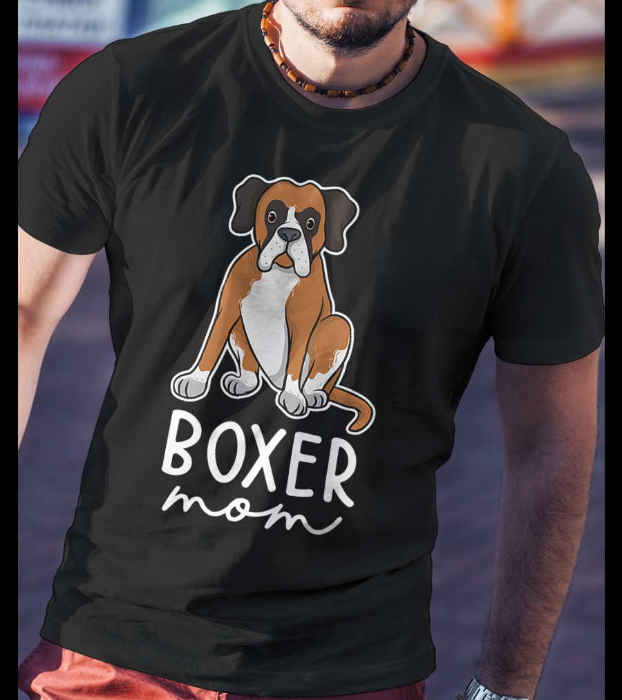 Boxer Mom With Adorable Dog Illustration For Mother's Day T-Shirt
