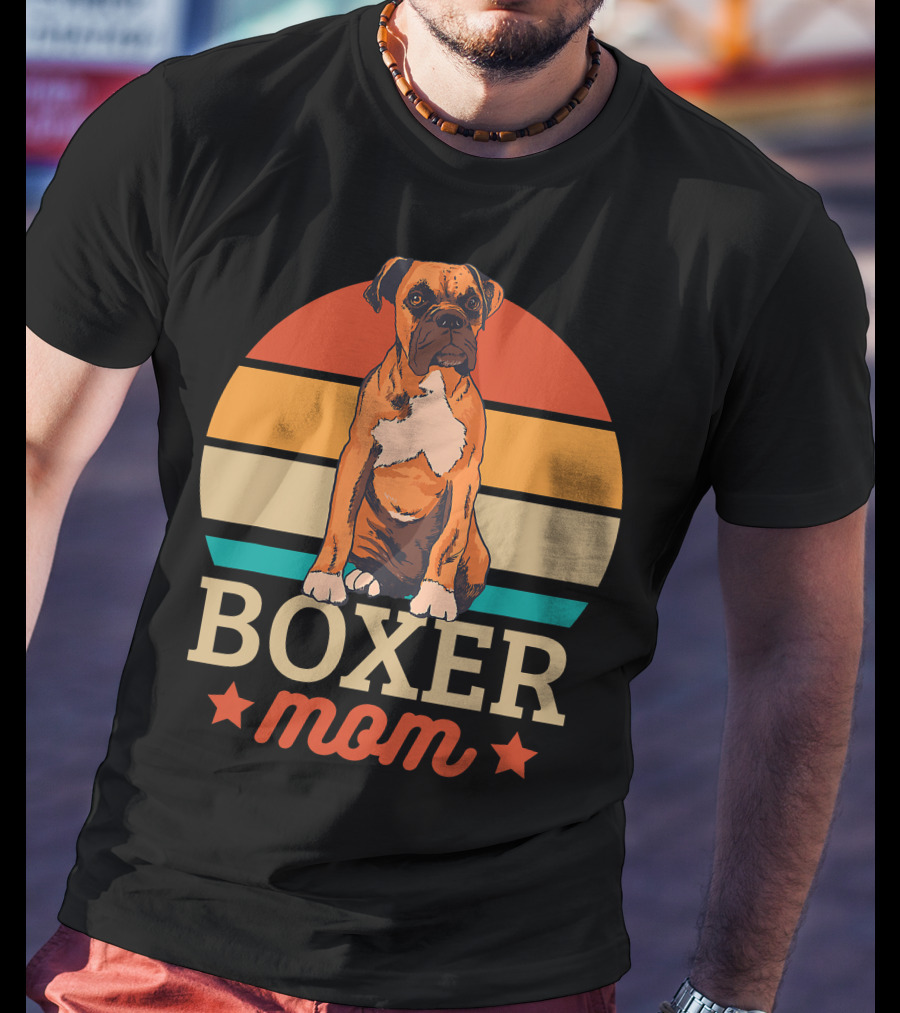 Boxer Mom Retro Sunset Pooch Love T-Shirt