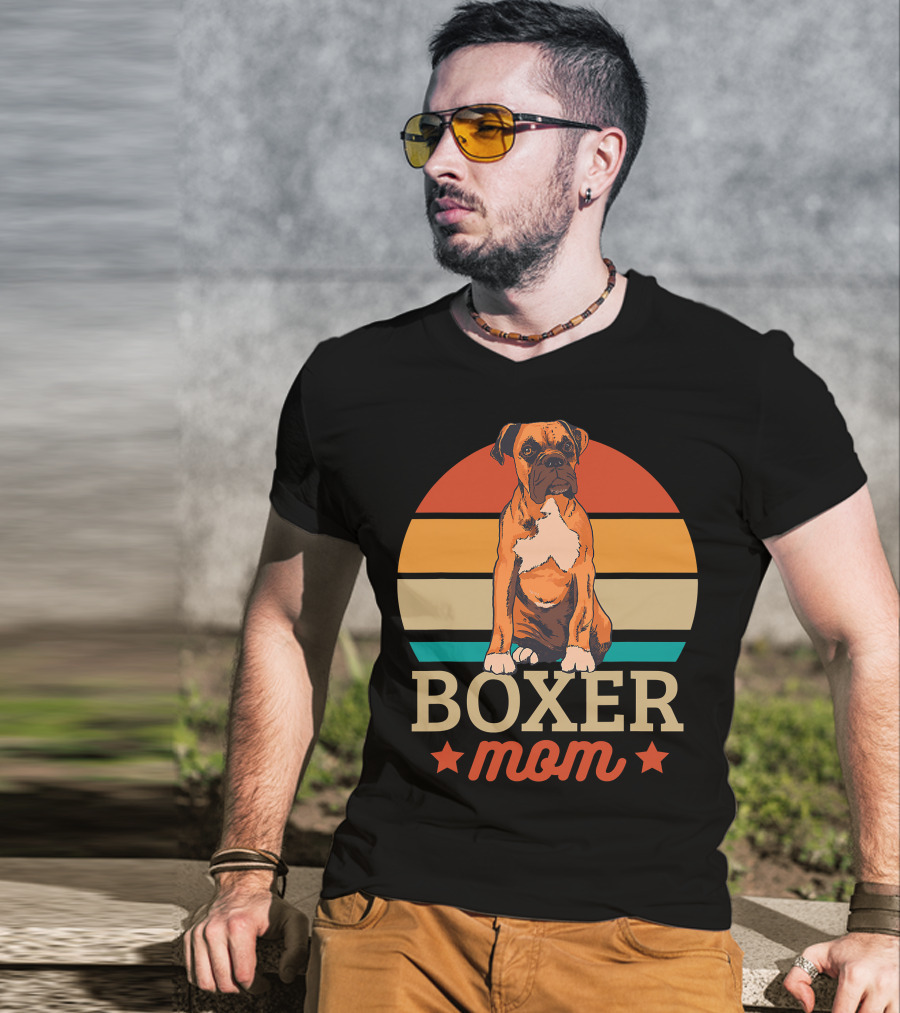 Boxer Mom Retro Sunset Pooch Love T-Shirt