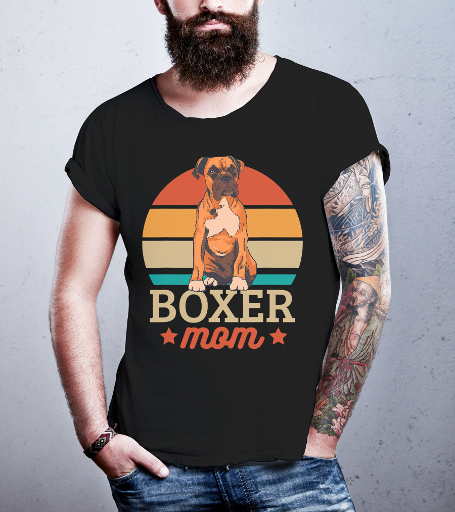 Boxer Mom Retro Sunset Pooch Love T-Shirt